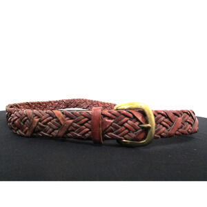 Talbots Brown Braided Leather Brass Buckle Belt Women Sz XL, 36"-42"